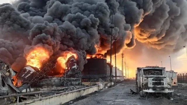 Пожежа на нафтобазі Лукойл у Ставропольському краї після атаки дронів