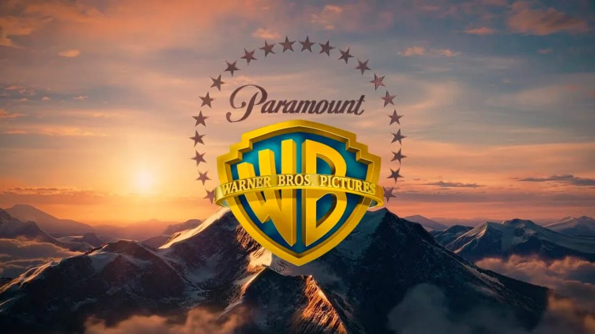 Логотипи Paramount і Warner Bros. Pictures на фоні гір на заході сонця