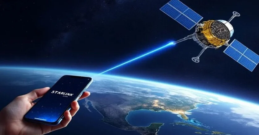 Starlink супутник передає сигнал на смартфон для космічного звязку в Україні