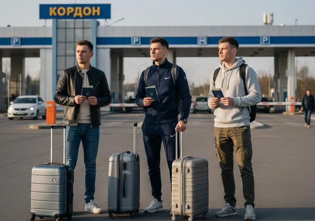Молодь виїжджає за кордон з паспортами та валізами на пункті пропуску
